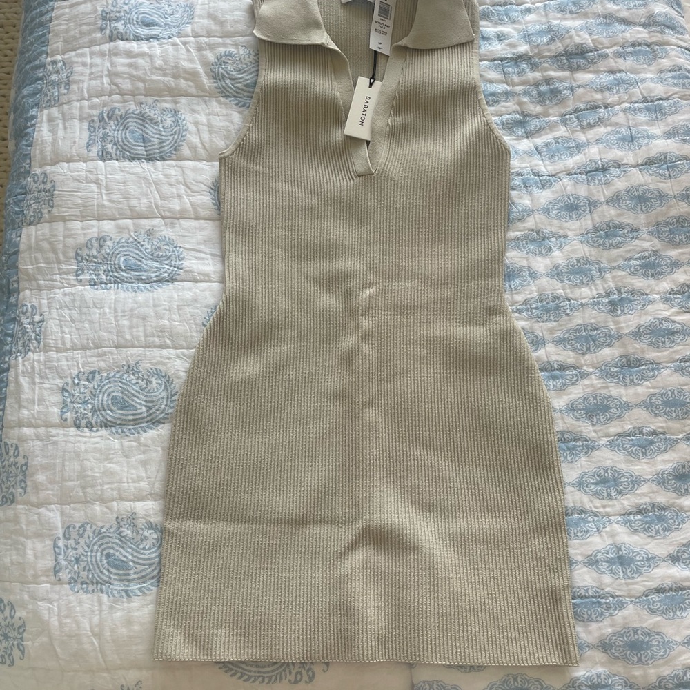 Babaton Taupe Sleeveless Mini Dress